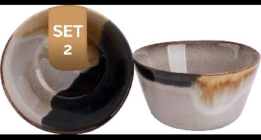 Palmer - Aquarel - Schaal - Kom - 2 stuks - 80 cl - ø 15 cm - Beige/Blauw - Stoneware - Bordenset