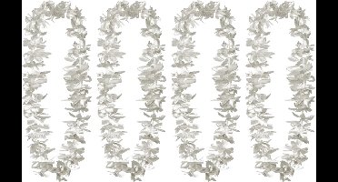 Boland Boland Hawaii krans/slinger - 4x - Tropische kleuren zilver - bloemenslinger - Party verkleed accessoires