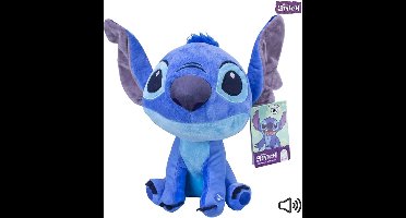 Disney - Lilo en Stitch - Knuffel - Stitch met Geluid - Extra groot Hoofd - Blauw - 30 cm