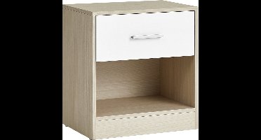 Nachtkastje met lade, handvat, open vak, salontafel, voor slaapkamer, woonkamer, natuurlijk beige/klassiek wit