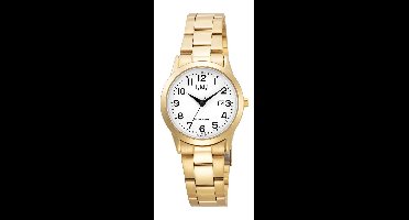 Q&Q C31A-002PY - Horloge - Analoog - Dames - Vrouwen - stalen band - Rond - Metaal - Cijfers - Datumaanduiding - Goudkleurig - Wit - 3 ATM