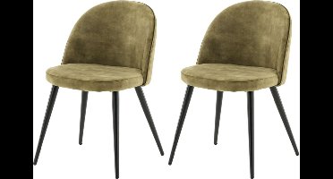 Venture-Home-Eetkamerstoelen-2-st-Velvet-fluweel-zwart-en-olijfgroen