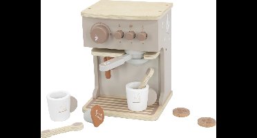 Label Label - Houten Espresso Machine - Nougat - FSC Hout - Inclusief 2 Kopjes, 2 Lepeltjes, Melkcupje & Koffiepads - Geschikt voor Kindjes vanaf 3 Jaar