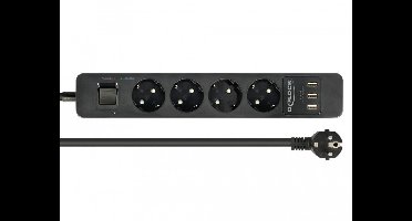 Extension Socket 4-Way met Surge Protection en USB Charger Black