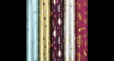 ICELAND cadeaupapier - metallic assortiment kerstpapier inpakpapier - 150 x 70 cm - 3 rollen