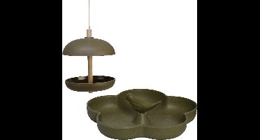 Vogel voedersilo met vogelbad - bamboe hout - donkergroen