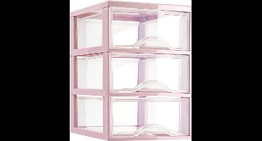 Plasticforte Ladeblokje/bureau organizer met 3x lades - transparant/roze - L18 x B25 x H25 cm