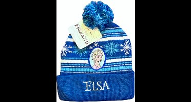 Disney Frozen Muts met pompon - Blauw/Wit - Elsa - Maat 52 cm - ± 2-4 Jaar