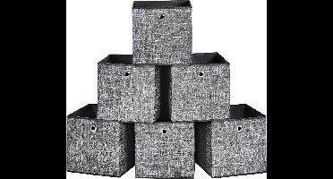 Opbergdozen, 6-delige set, opvouwbare stoffen dozen, vliesstof, kubussen, opbergmanden, organizer voor speelgoed, kleding, zwart RFB006B01