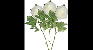 Mica Decorations Kunstbloem pioenroos - 3x - Creme - 76 cm - polyester - decoratie bloemen rozen