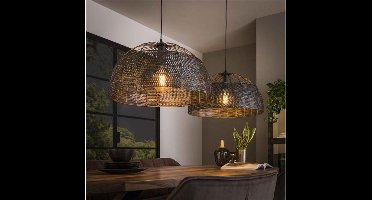 Hanglamp 2 Lampen - Armor - Ø60 cm - Zwart/Bruin - Handgemaakt - Burned Finish - Woonkamer - Keuken - Half rond - Metaal - In Hoogte Verstelbaar tot 150 cm - Exclusief Lichtbron