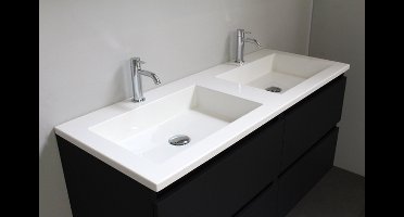 Basic Bella Badkamermeubelset - 120x55x46cm - 2 wasbakken - Acryl - Wit - 2 kraangaten - Spiegelkast zonder verlichting - Melamine Zwart mat