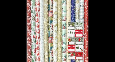 Präsenta cadeaupapier - Kerstpapier inpakpapier voor Kerst - 200 x 70 cm - 7 rollen Inclucief 20 naamlabels