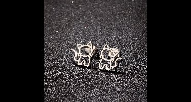 meisje RVS oorknoppen met kat-12mm*11mm-zilver