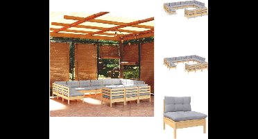 vidaXL Loungebank vidaXL Grenenhouten Tuinmeubelset - 63.5x63.5x62.5 cm (BxDxH) - Grijs - Tuinset