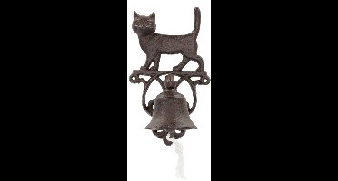 Deurbel poes 20 cm hoog - gietijzer - traditioneel - decoratief - tuindecoratie - voor buiten - rustiek - handgemaakt - cadeau - geschenk - Nieuwjaar - Verjaardag - Kerst
