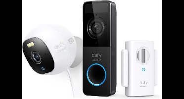 eufy Security Doorbell -Video Deurbel C210 Wi-Fi + E220 2K camera met 24/7 opname (incl 16GB SD Kaart) - Geen Homebase nodig Deurbelset