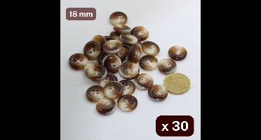 30 Stuks Dikke Blinkende POLYESTER KNOPEN, Maat 18MM, 4 Gaatjes, MADE IN ITALY, Kleur BRUIN/BEIGE