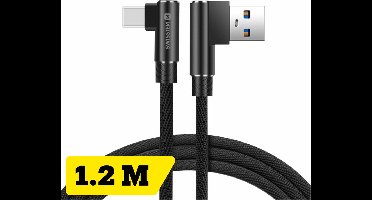 Swissten haakse USB-C naar USB-A kabel - 1.2M - Zwart