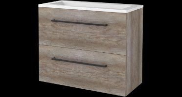 Basic Start 39 badmeubelset met wastafelonderkast met grepen, 2 lades en acryl wastafel zonder kraangaten 80 x 39 cm, scotch oak