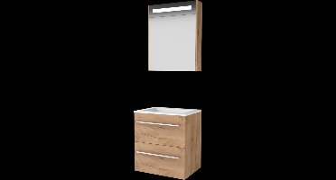 Basic Premium 46 badmeubelset met spiegelkast met geïntegreerde LED verlichting, wastafelonderkast met grepen, 2 lades en acryl wastafel zonder