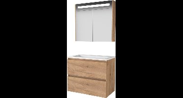 Basic Premium 46 badmeubelset met spiegelkast met geïntegreerde LED verlichting, greeploze wastafelonderkast met 2 lades en acryl wastafel met 1