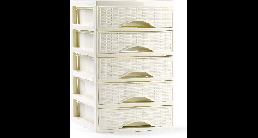PlasticForte Ladeblokje - bureau organizer met 5x lades - creme wit - L18xB21xH28 cm