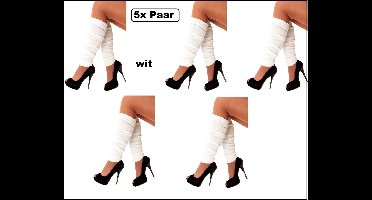 5x Paar Beenwarmers wit - Themaparty - Optocht Been warmer festival thema feest disco fun kleding accesoires