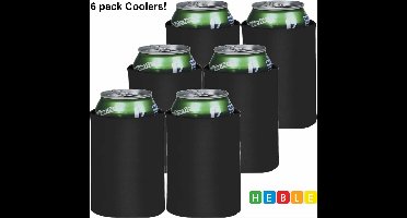 *** 6x Zwarte Koelhoud Hoesjes voor Frisdrank/Bierblikjes - Voordeelpakket - van Heble® ***
