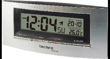 Technoline WT182 - Wekker - Digitaal - 12/24 - Snooze - Radiogestuurde tijdsaanduiding - Temperatuur - Datumaanduiding - Zilverkleurig