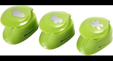 Ponsen set, afm 25 mm, bloem, vlinder, hart, 3 assorti