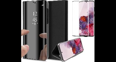 Hoesje geschikt voor Samsung Galaxy S20 - Screen Protector FullGuard - Book Case Spiegel Zwart & Screenprotector