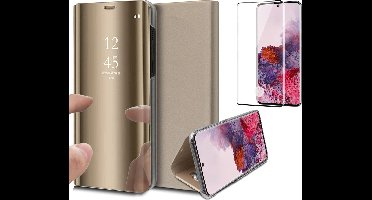 Hoesje geschikt voor Samsung Galaxy S20 - Screen Protector FullGuard - Book Case Spiegel Goud & Screenprotector