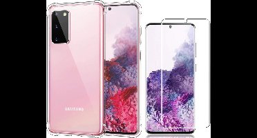 Hoesje geschikt voor Samsung Galaxy S20 - Anti Shock Proof Siliconen Back Cover Case Hoes Transparant - PET Folie Screenprotector