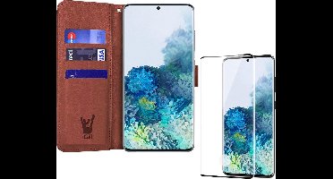 Hoesje geschikt voor Samsung Galaxy S20 Plus - Screen Protector FullGuard - Book Case Kunstleer Pasjeshouder Bruin & Screenprotector