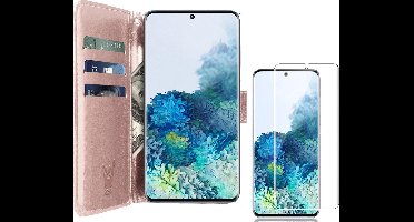 Hoesje geschikt voor Samsung Galaxy S20 Plus - Screen Protector GlassGuard - Book Case Kunstleer Pasjeshouder Rosegoud & Screenprotector