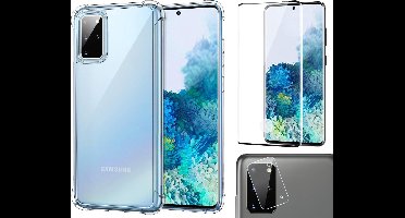 Hoesje geschikt voor Samsung Galaxy S20 Plus - Transparant Shock Proof Siliconen Case + Screenprotector Full + Camera Protector