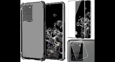 Hoesje geschikt voor Samsung Galaxy S20 Ultra - Screenprotector FullGuard & Camera Lens Screen Protector - Back Cover Case ShockGuard Transparant