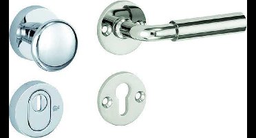 Veiligheidsgarnituur - Nikkel gepolijst - Mi Satori - Mi Satori knop/kruk op - SKG Frankfurt glans nikkel / glans chroom rechts