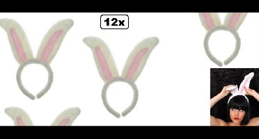 12x Diadeem paashaas oren wit/rose - hoofddeksel haarband carnaval grappig en fout festival optocht evenement verkleden hoofd konijn haas