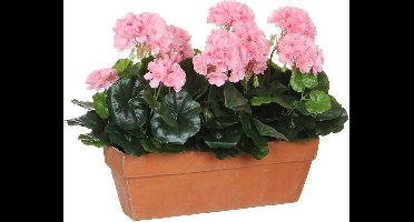 Kunstplant Geranium Roze - H 40cm - Zandcement sierpot - Mica Decorations