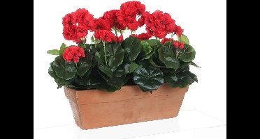 Kunstplant Geranium Rood - H 40cm - Zandcement sierpot - Mica Decorations