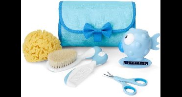 Chicco hangende toilettas met badthermometer, spons etc blauw( kraamcadeau)
