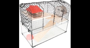 Hamsterkooi – Flamingo Vitru 1 – hamsterkooi met glazen bodem – complete kooi met looprad, platformen en accessoires – zwart – 51,5x29x40 cm – Europese kwaliteit