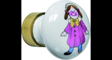 Meubelknop Paddenstoel porselein 30mm messing ongelakt/pop