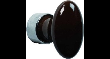 Meubelknop ovaal porselein 33mm glans nikkel/bruin