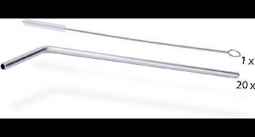 RIETJES RVS GEBOGEN 25CM SET 20+BORSTEL/Straws Ss Bent 25cm S20 + Brush 24cm/Herbruikbaar