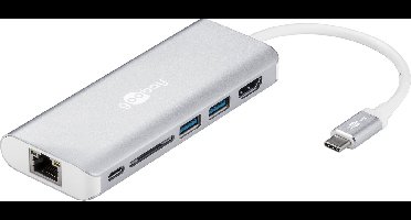 Goobay USB-C naar HDMI 4K 30Hz, 2x USB-A, USB-C PD 100W, RJ45 en SD adapter / aluminium - 0,15 meter