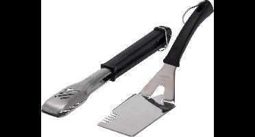 BBQ set Roestvrij Staal – 37x13x5cm | Spatel en Vleestang voor de Barbecue RVS met Ophanghaak