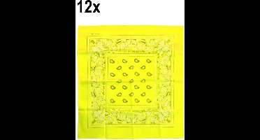 12x Luxe Zakdoek fluor geel met motief 53cm x 53cm - Koffieboon thema feest boeren zakdoek festival